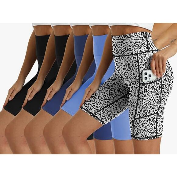 Women's High Waisted Biker Shorts 5 Pack - Tummy Control Yoga with Pockets 3XL - Picture 1 of 6